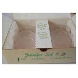Jennifer Miniatures Pink Glass Goblets and Plates Set #3 in Box
