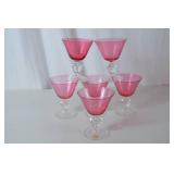 Set of 6 Theresienthal Pink Stemmed Glasses, Clear Base, Spain Marked