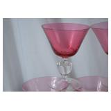Set of 6 Theresienthal Pink Stemmed Glasses, Clear Base, Spain Marked