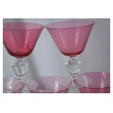 Set of 6 Theresienthal Pink Stemmed Glasses, Clear Base, Spain Marked