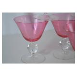 Set of 6 Theresienthal Pink Stemmed Glasses, Clear Base, Spain Marked