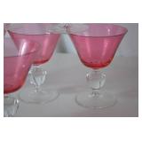 Set of 6 Theresienthal Pink Stemmed Glasses, Clear Base, Spain Marked