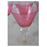 Set of 6 Theresienthal Pink Stemmed Glasses, Clear Base, Spain Marked