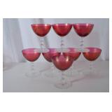 Set of 8 Imperial Glass Ruby Red Glass Coupes - Clear Bubble Stems