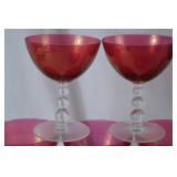Set of 8 Imperial Glass Ruby Red Glass Coupes - Clear Bubble Stems