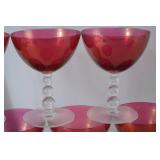 Set of 8 Imperial Glass Ruby Red Glass Coupes - Clear Bubble Stems