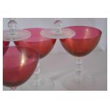 Set of 8 Imperial Glass Ruby Red Glass Coupes - Clear Bubble Stems