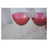 Set of 8 Imperial Glass Ruby Red Glass Coupes - Clear Bubble Stems