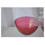 Set of 8 Imperial Glass Ruby Red Glass Coupes - Clear Bubble Stems