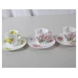 Shelley England bone china floral demitasse cup and saucer trios