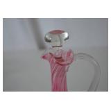 Pair of Antique pink art glass cruet and vase