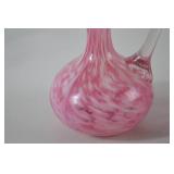 Pair of Antique pink art glass cruet and vase