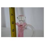 Pair of Antique pink art glass cruet and vase