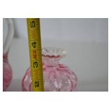 Pair of Antique pink art glass cruet and vase