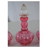 Vintage Fenton Pink Glass Vanity Set with Stoppers and Lidded Jar