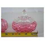 Vintage Fenton Pink Glass Vanity Set with Stoppers and Lidded Jar