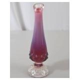 Fenton Purple and Pink Art Glass Bud Vase with Clear Hobnail Base