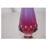 Fenton Purple and Pink Art Glass Bud Vase with Clear Hobnail Base