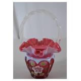 Fenton Open-Heart Arches Cranberry Opalescent Art Glass Basket
