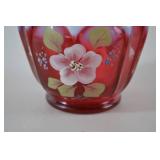 Fenton Open-Heart Arches Cranberry Opalescent Art Glass Basket