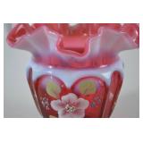Fenton Open-Heart Arches Cranberry Opalescent Art Glass Basket