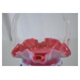 Fenton Open-Heart Arches Cranberry Opalescent Art Glass Basket