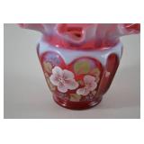 Fenton Open-Heart Arches Cranberry Opalescent Art Glass Basket