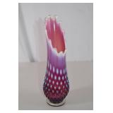 Vintage Fenton cranberry opalescent hobnail swung vase