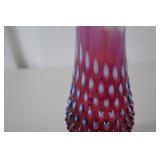 Vintage Fenton cranberry opalescent hobnail swung vase