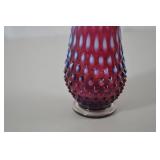 Vintage Fenton cranberry opalescent hobnail swung vase