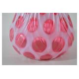 Fenton Pink and White Hobnail Art Glass Vase, 5 in. Tall