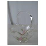 Vintage Glass Basket with Hand-Painted Floral Design