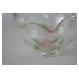 Vintage Glass Basket with Hand-Painted Floral Design