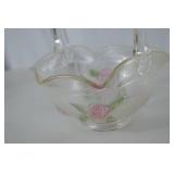 Vintage Glass Basket with Hand-Painted Floral Design