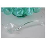 Aqua Blue Fenton Hobnail Glass Punch Bowl Set with 12 Cups & Clear Ladle