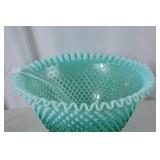 Aqua Blue Fenton Hobnail Glass Punch Bowl Set with 12 Cups & Clear Ladle
