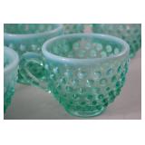 Aqua Blue Fenton Hobnail Glass Punch Bowl Set with 12 Cups & Clear Ladle