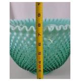 Aqua Blue Fenton Hobnail Glass Punch Bowl Set with 12 Cups & Clear Ladle