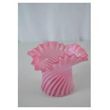 Fenton Victorian Style Pink Swirl Art Glass Vase, Ruffled Edge 5.5 in