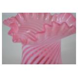 Fenton Victorian Style Pink Swirl Art Glass Vase, Ruffled Edge 5.5 in