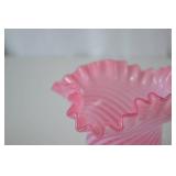 Fenton Victorian Style Pink Swirl Art Glass Vase, Ruffled Edge 5.5 in