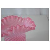 Fenton Victorian Style Pink Swirl Art Glass Vase, Ruffled Edge 5.5 in