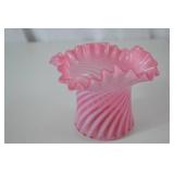 Fenton Victorian Style Pink Swirl Art Glass Vase, Ruffled Edge 5.5 in