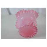 Fenton Victorian Style Pink Swirl Art Glass Vase, Ruffled Edge 5.5 in