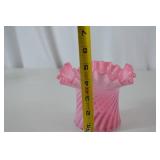 Fenton Victorian Style Pink Swirl Art Glass Vase, Ruffled Edge 5.5 in
