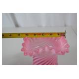 Fenton Victorian Style Pink Swirl Art Glass Vase, Ruffled Edge 5.5 in