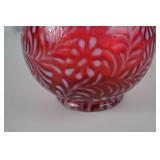 Fenton Victorian Cranberry Art Glass Pitcher with Ruffled Rim, 9 Inch Tall
