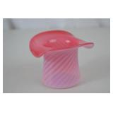 Fenton Victorian era pink swirl glass top hat vase