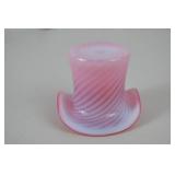 Fenton Victorian era pink swirl glass top hat vase