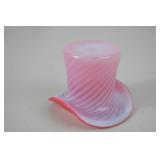 Fenton Victorian era pink swirl glass top hat vase